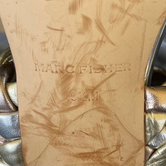 Marc Fisher Toree Women’s Braided Metallic Heeled Sandals 9.5 Silver Square Toe - Picture 9 of 10